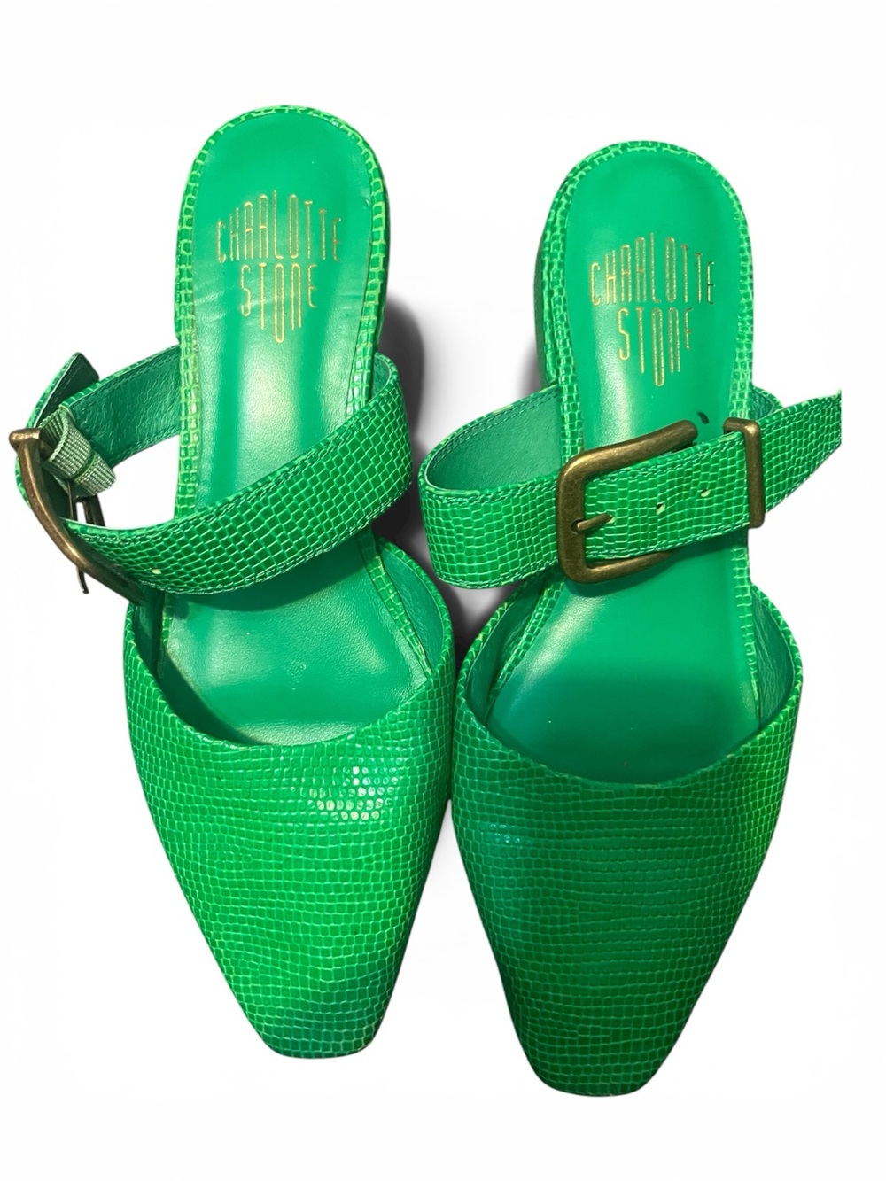 Charlotte Stone green flat mules